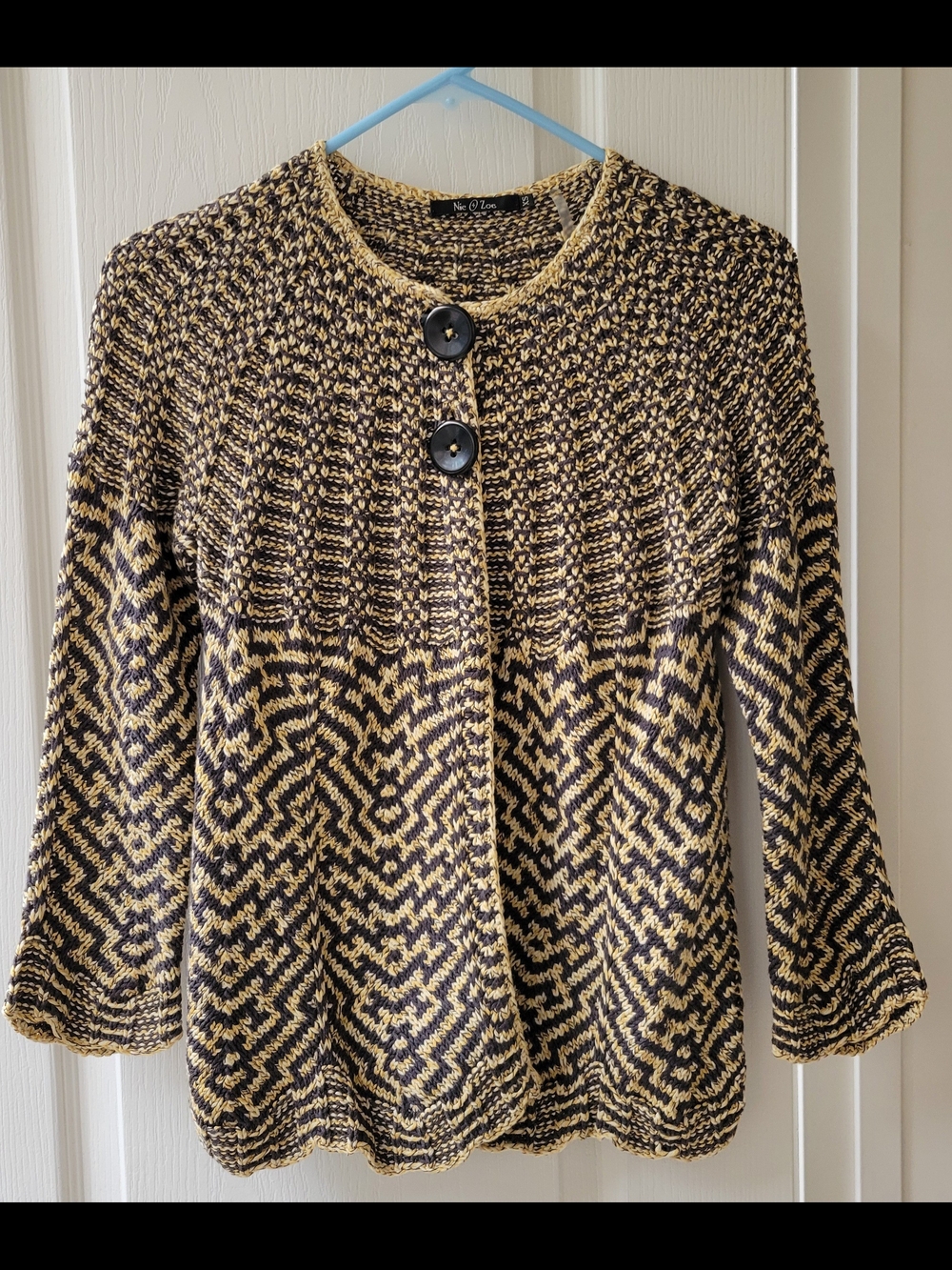 NIC+ZOE Black and Yellow Patterned Two-Button Knit Cardigan